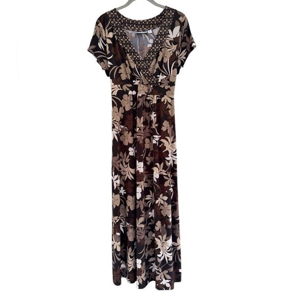 Croft & Barrow Women's Floral Brown Earthy V Neck Neautral Maxi Dress Size Small - Picture 3 of 7